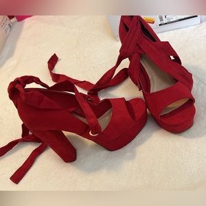 Red heels w wrap around fabric